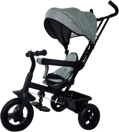 DM Toys Triciclo Infantil com Empurrador Divertido Preto e Cinza