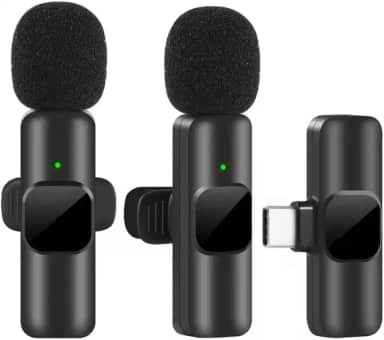 Microfone de Lapela Sem Fio USB- Tipo C Plug & Play para Celular Android e iPhone – Redução de Ruído, Som Profissional, Ideal para Vídeos, Podcast, Lives, Entrevistas e YouTube