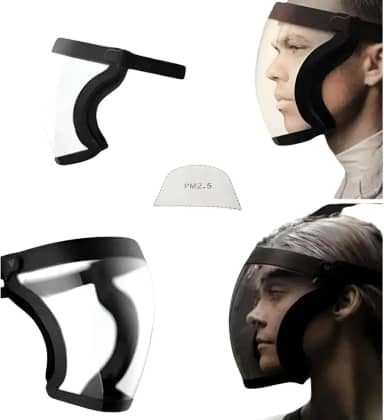 Máscara Protetor Facial Transparente com 5 filtros PM 2.5 Roçadeira Epi Olhos Cor Preto Máscara Proteção Face Shield Antiembaçante