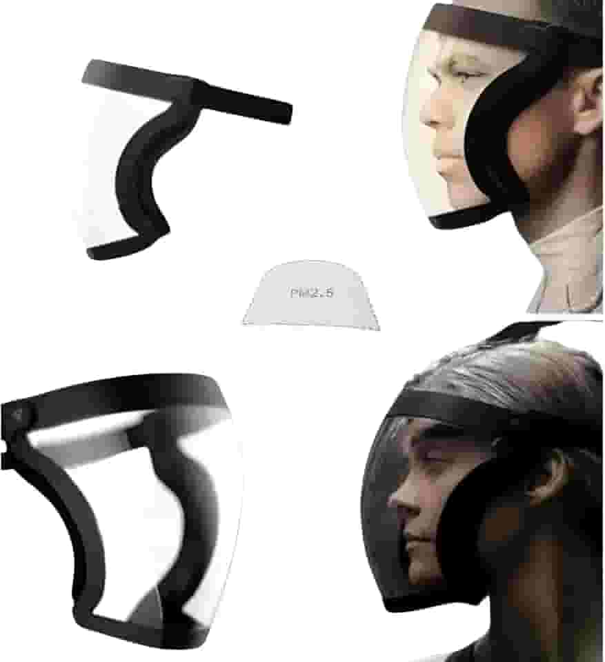 Máscara Protetor Facial Transparente com 5 filtros PM 2.5 Roçadeira Epi Olhos Cor Preto Máscara Proteção Face Shield Antiembaçante