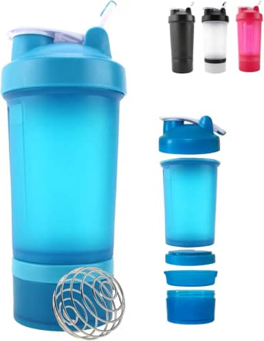 Coqueteleira Shaker Academia Compartimento Suplementos Divisórias 450ml (Azul Claro)