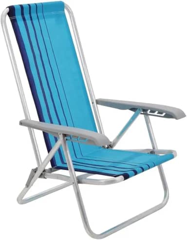 Cadeira de Praia Reclinável Tramontina Bali Baixa em Alumínio com Assento Azul