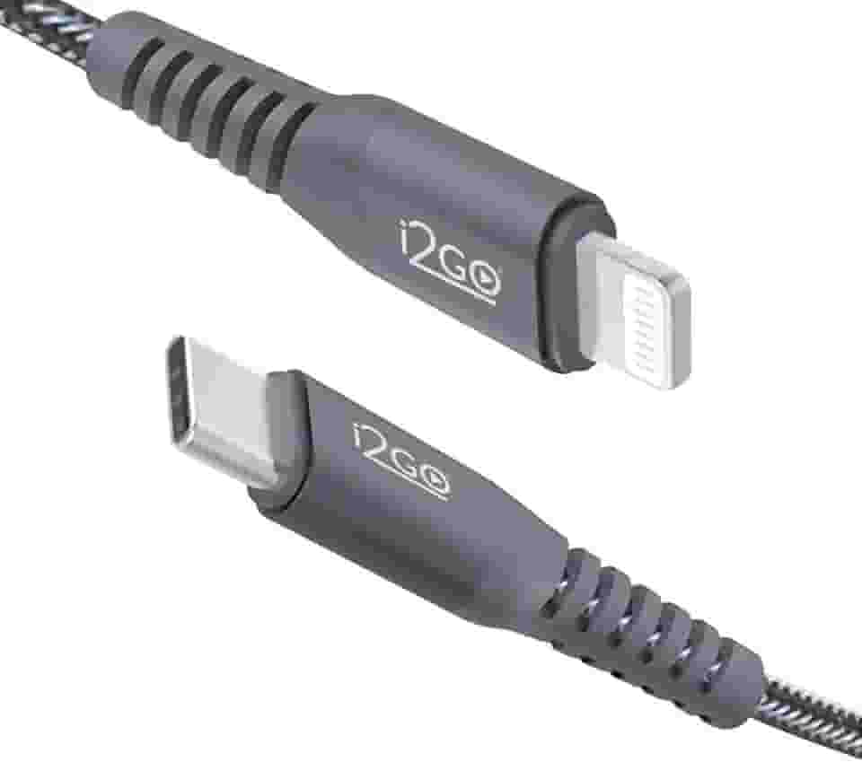 Cabo IPhone/Lightning + USB-C I2GO Certificado MFi 2m 3A Nylon Trançado Chumbo - I2GO PRO