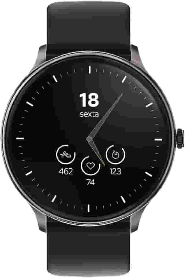 WB Watch Smartwatch 46mm Redondo, tela 1,39', ultra leve, fitness tracker, com monitoramento e temperatura corporal, análise de sono e Watchfaces Preto