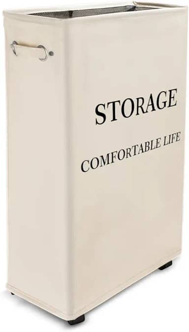 Cesto de Roupa Suja com Rodas 63 cm, 49.6 Litros Cesto de Roupa Suja Dobrável com Alça, Cesto de Armazenamento Alto, Organizador Multiuso Flexível Lavanderia Banheiro Quarto Dormitório (Bege)