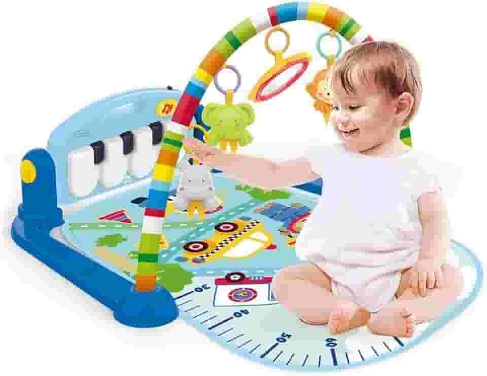 Wakaii Tapete Ginásio Musical Interativo Infantil - Automóveis com Teclado Musical, 4 Mobiles de Coruja, Espelho e Arco Acolchoado para Bebês de 0 a 36 Meses