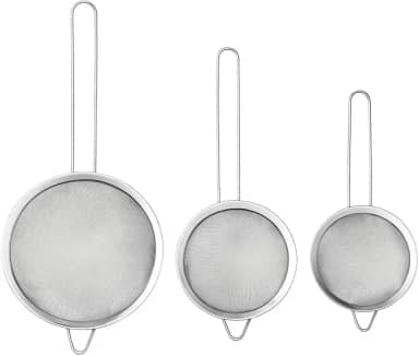 Kit 3 Peneira Aço Inox 20cm 18cm 16cm – Coar, Peneirar, Cozinha Profissional e Doméstica