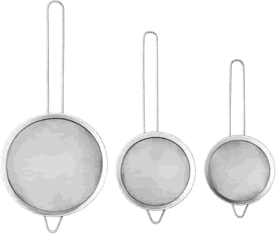 Kit 3 Peneira Aço Inox 20cm 18cm 16cm – Coar, Peneirar, Cozinha Profissional e Doméstica