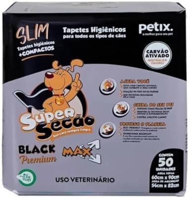 Tapete Higiênico Super Secão Black Premium Slim 50 Unidades