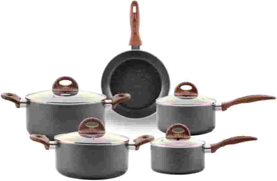 Brinox - Jogo de Panelas Antiaderente Ceramic Life 5 Peças com Fundo de Indução Smart Plus - Granito