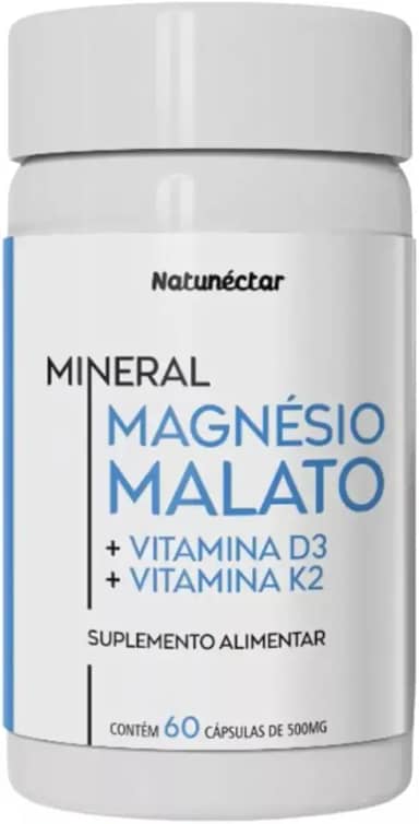 Magnésio Malato D3+K2 500mg -Vitamina Promove Relaxamento Mental e Muscular,Ideal Para Saúde Óssea