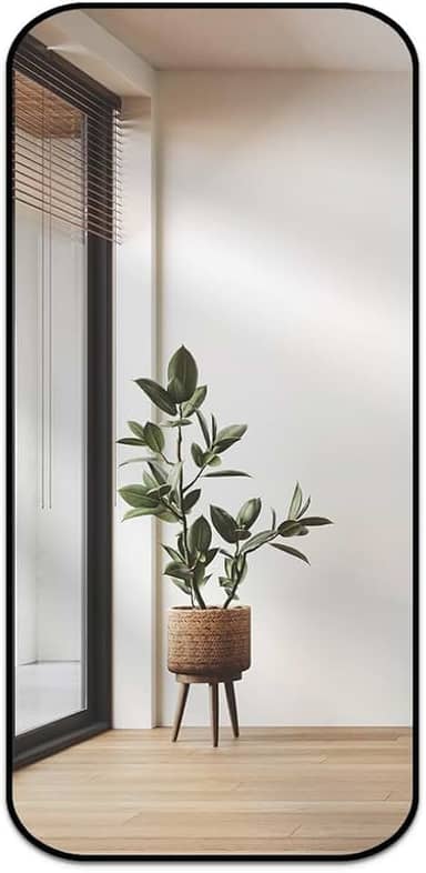 Espelho de Corpo Inteiro Retangular Cantos Arredondado 110x53 – Elegância e Amplitude para Seu Ambiente (Preto)