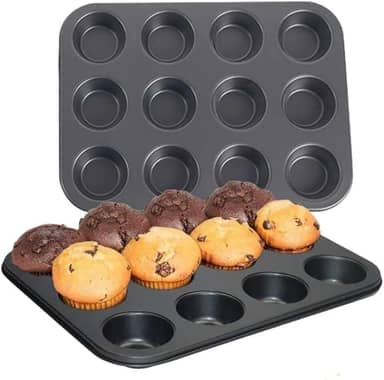 Forma para Cupcake e Muffin Antiaderente com 12 Cavidades – Assadeira de Alumínio Resistente e Durável, Ideal para Bolos, Tortinhas, Empadinhas, Doces e Sobremesas no Forno