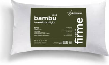 Travesseiro King Antialérgico Fibra de Bambu 50x90cm Suporte Alto e Firme, Fibra de Poliéster Siliconada, Lavável em Máquina, Branco