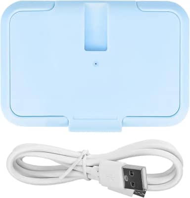 Aquecedor de lenços umedecidos para bebês portátil dispensador de lenços umedecidos USB aquecimento rápido aquecedor de lenços para casa carro viagem (azul)