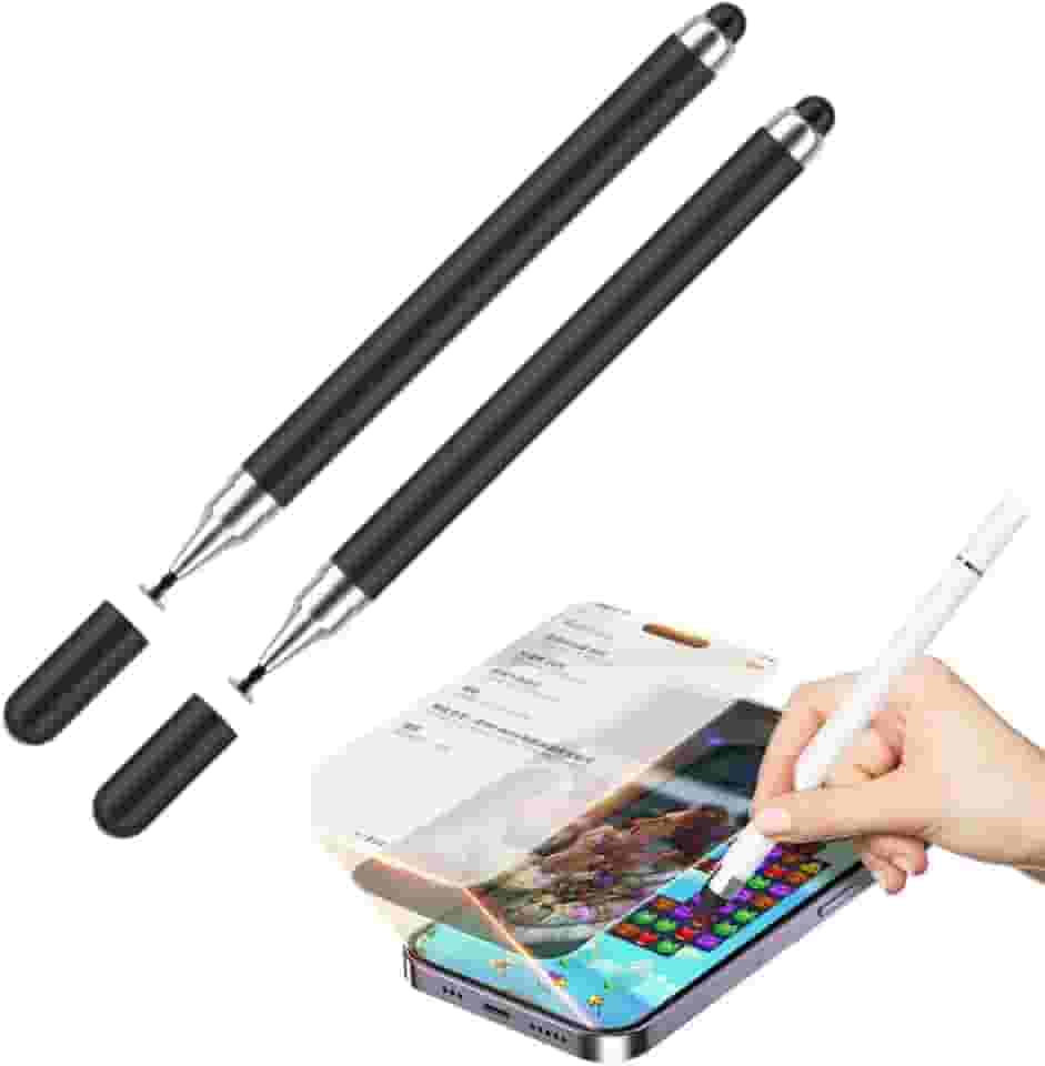 KIT com 2 Caneta Stylus Touch Screen Universal 2 em 1 – Para Smartphones, Tablets, Ipad, Iphone, Telas Touchscreen Compatível com iOS e Android - PRETO