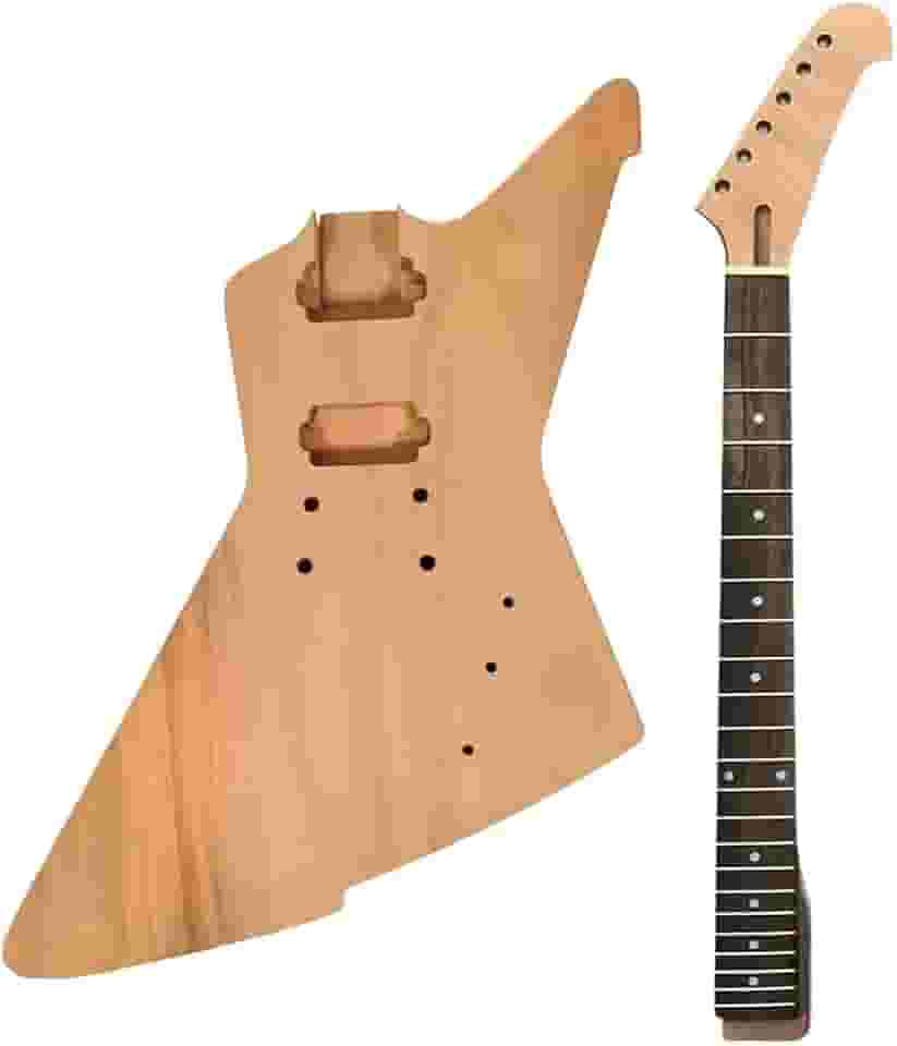 Kit de guitarra para corpo de guitarra de mogno faça você mesmo, 22 trastes 62,88 cm, cabeça de banana, pontos, embutidos, conjunto no calcanhar