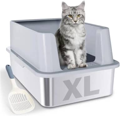 Caixa de Areia Fechada Grande de Aço Inoxidável,Banheiro Gato Fechado,Caixa Areia Gato com Pa