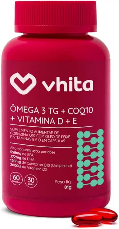 Ômega 3 1000mg Vitamina D e Coenzima Q10 - Suplemento 3 em 1-60 Cápsulas - Saúde Cardiovascular, Imunidade e Energia