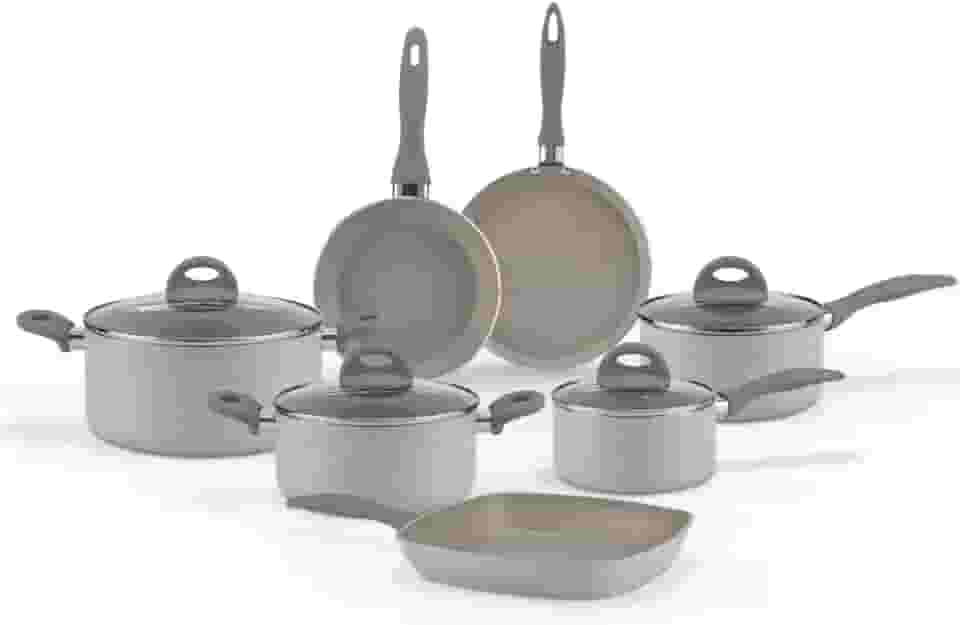 Brinox - Jogo de Panelas Antiaderente Ceramic Life Marble Blend com Indução 7 Peças - Cinza Claro