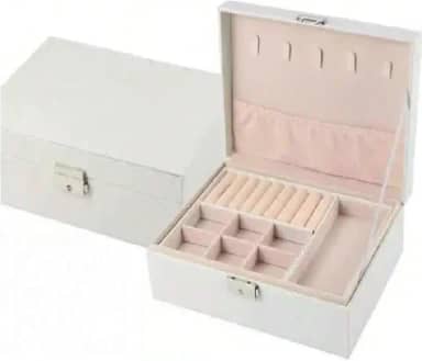 Caixa Porta Jóias Bijouterias em Couro Ecológico com divisórias e chaves (Branco)