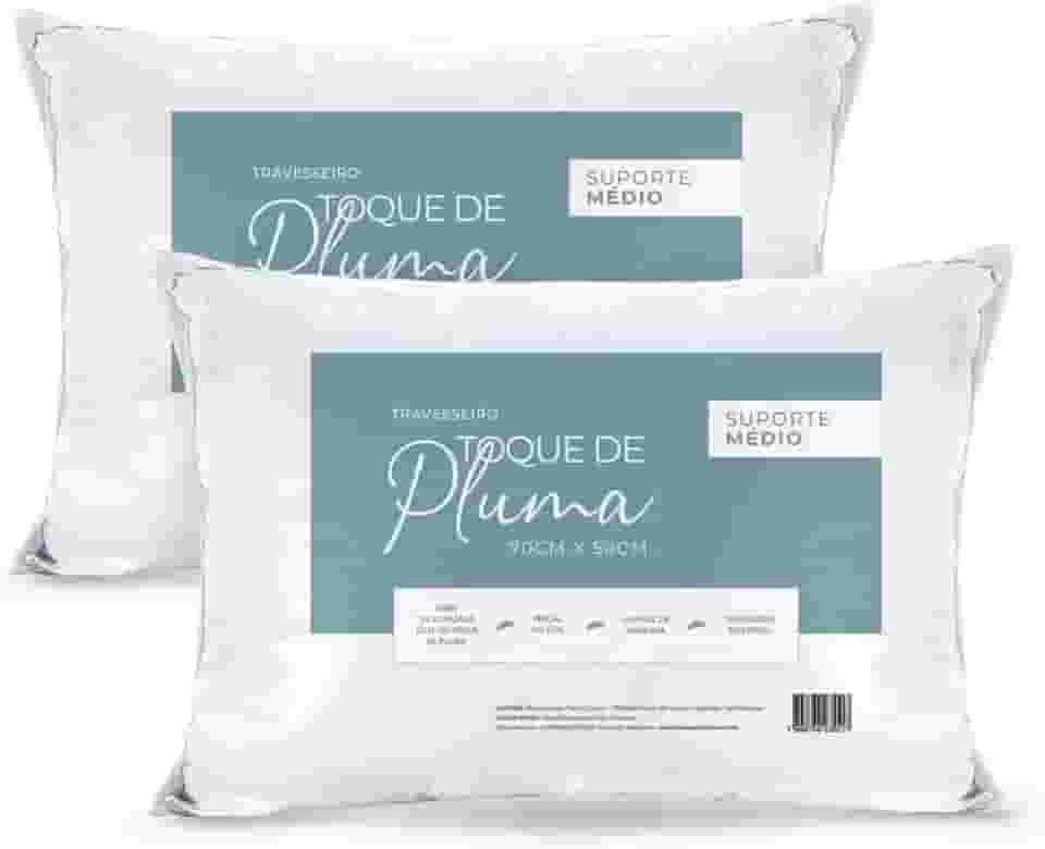 Kit 2 Travesseiros Toque de Pluma 50x70 cm – Percal 180 Fios, Antialérgico, Antiácaro e Lavável | Suporte Médio e Conforto Premium