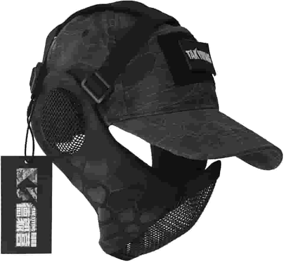 (Camuflagem) - NO B Mascara de malha tatica dobravel com protecao de ouvido para airsoft paintball com bone de beisebol ajustavel
