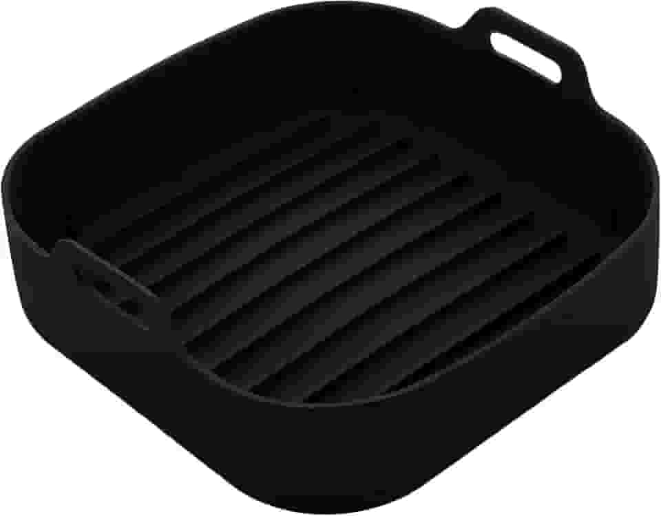LYOR - Forma Quadrada de Silicone para Air Fryer Preta 20Cm x 7Cm