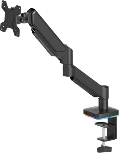 Suporte Articulado Monitor Mesa com RGB e Hub USB, VESA de Engate Rápido, Mola de Tensão Ajustável, Passagem Interna de Cabos — 17–34' / até 9 kg