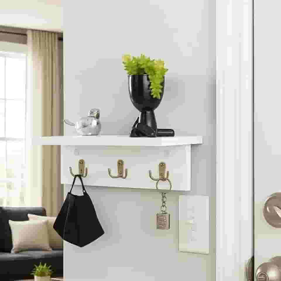 Porta Chaves de Parede com Prateleira em MDF - Chaveiro Decorativo - Organizador de Porta de Entrada - Prateleira para Chaves, Carteira e Óculos - UpShop (Branco)