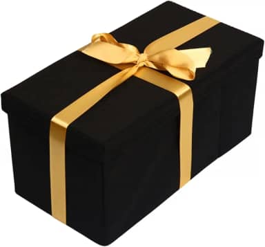 Caixa de Presente Luxo Montável Preta com Laço Dourado em Cetim ForradaTamanho P 14x15x28cm