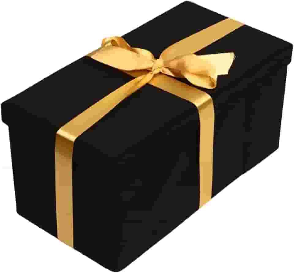 Caixa de Presente Luxo Montável Preta com Laço Dourado em Cetim ForradaTamanho P 14x15x28cm