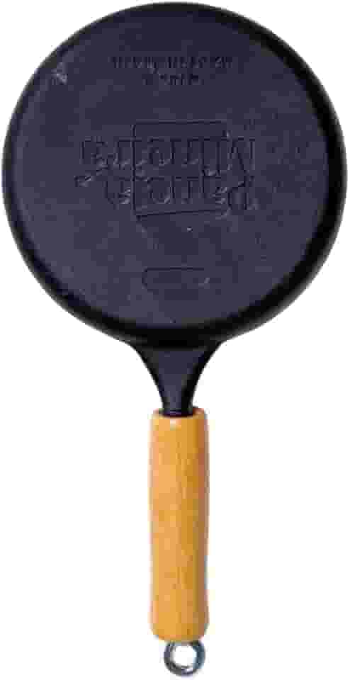 Tapioqueira de Ferro Fundido Com Cabo de Madeira 19 cm de Diâmetro Preta Ideal Para Tapiocas Carnes