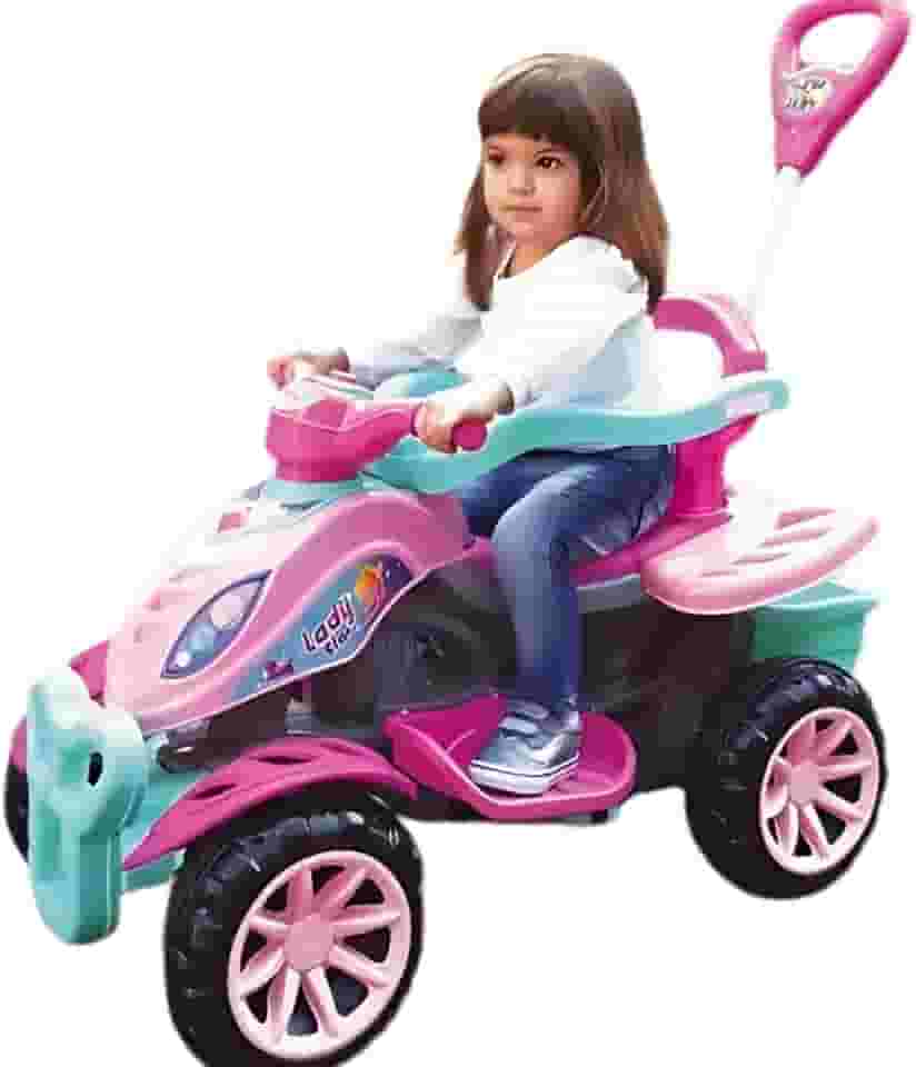 Quadriciclo Infantil 2 em 1, Carrinho de Passeio com Haste e Pedal, Suporte para Pés, Anel de Segurança, Porta Objetos, 51x61x92cm, Para 9 Meses Até 6 Anos, Capacidade 30kg (Menina)