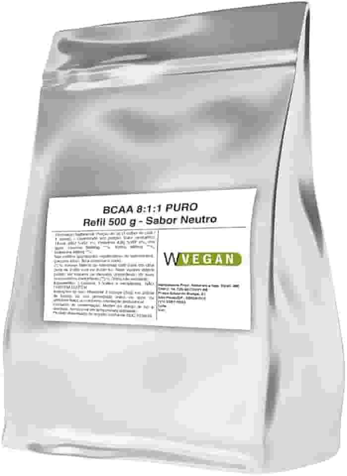 WVegan BCAA 8:1:1 Puro, Suplemento Aminoácido Vegano em Pó, 500g, Sabor Neutro, com Leucina, Valina e Isoleucina