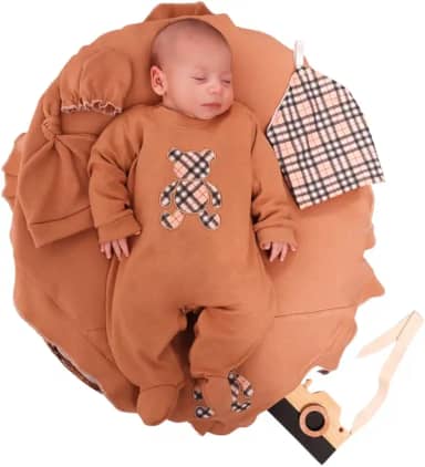 Saída Maternidade 5 Peças Bebê Menino Dengoso Luxo Algodão Manga Longa