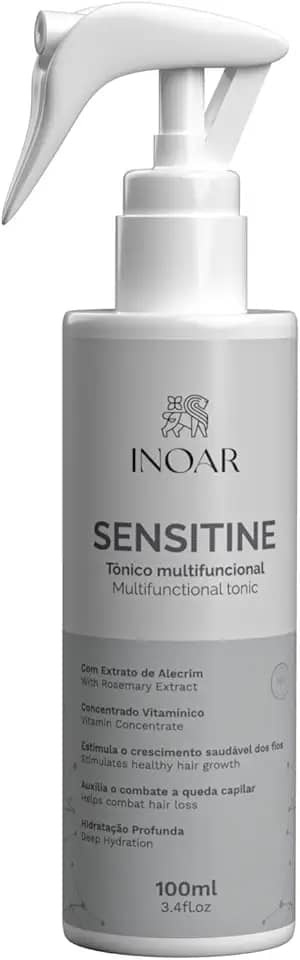 Inoar, Sensitine, Tônico Capilar Multifuncional, Fortalecimento, Crescimento Saudável e Hidratação, Extrato de Alecrim, Aloe Vera e Complexo Vitamínico, Vegano – Para Cabelos Frágeis ou com Queda, 100ml