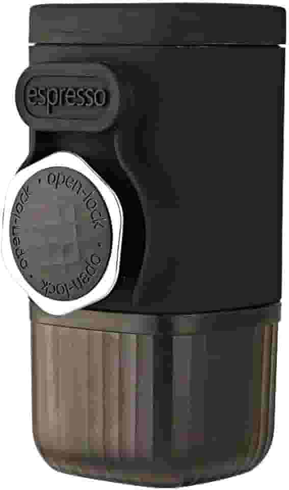 Cafeteira portátil de prensa manual com compartimento de cápsula, tigela de café em pó e caneca de viagem - Máquina de café expresso compacta para casa, viagem, preparação manual de café