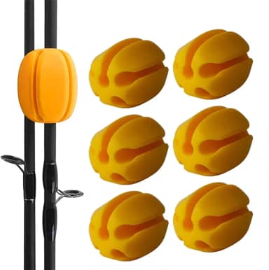 6 peças de alças de suporte de vara de pesca, laços de equipamento de pesca de 5 furos, suporte de haste elástico de silicone, suporte de gravata de vara de pesca em forma de ovo para pesca ao ar livre, amarelo