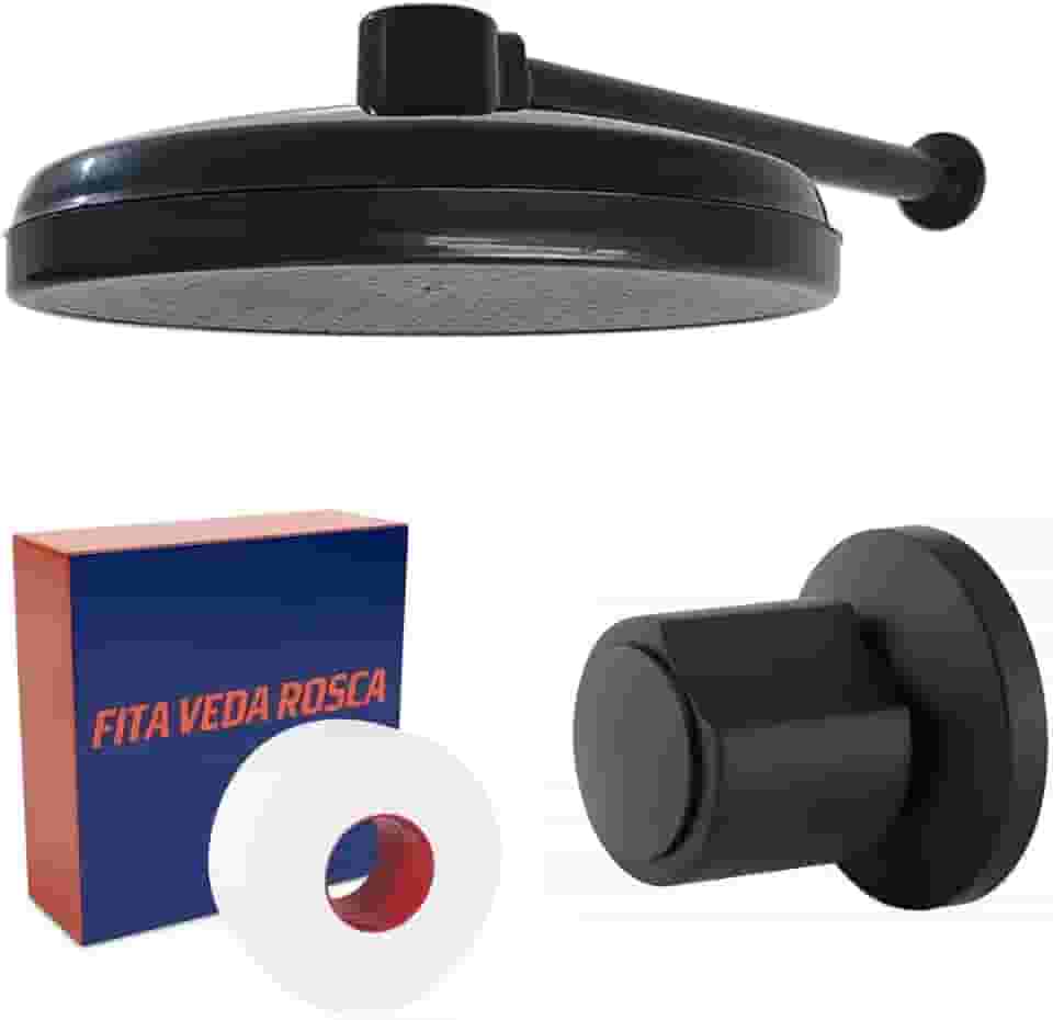 Ducha Fria Área Externa 225mm Preto com Acabamento Registro