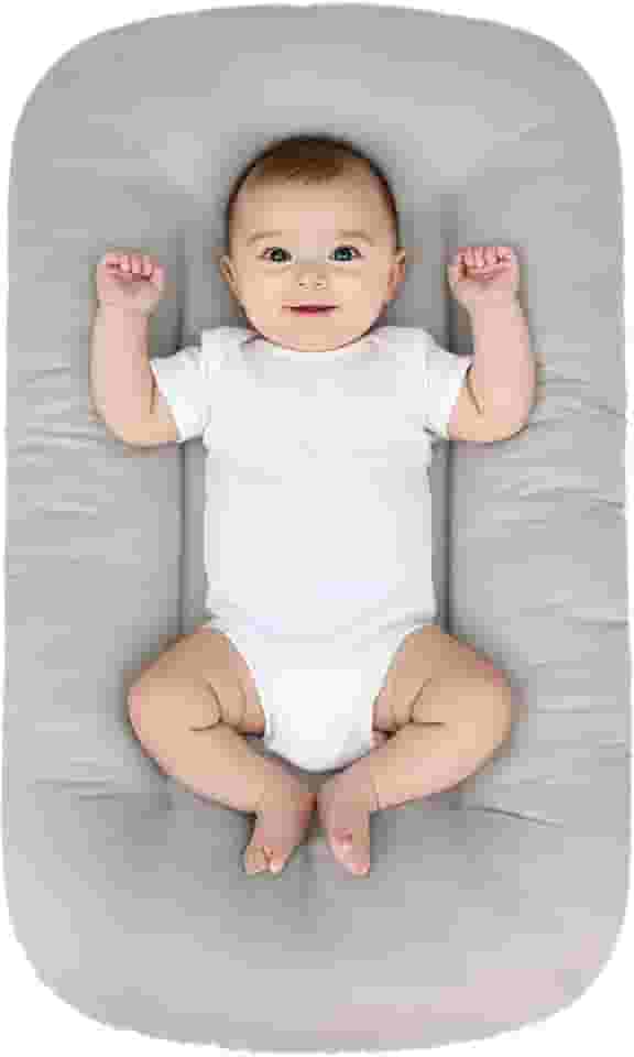 Espreguiçadeira para bebês de 0 a 24 meses, espreguiçadeira biônica orgânica, algodão macio, respirável, assentos e espreguiçadeiras para chá de bebê recém-nascido (cinza)