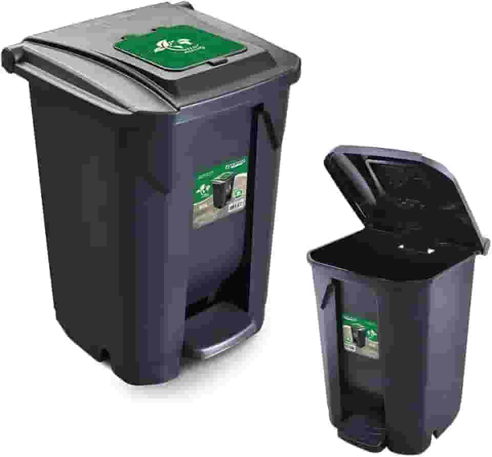 Lixeira Grande Arqplast Preta 60 Litros com Pedal e Rodas - Tampa Click, 2 aberturas - Cesto de Lixo com Pedal e Rodas - Ideal para Armazenamento de Resíduos em Casa