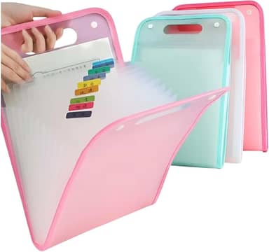 Pasta Organizadora A4 12 Divisórias Ideal para Estudantes Escritório e Concursos Presente Volta às Aulas e Profissionais por Elástico e Etiquetas Organize Documentos (Rosa)
