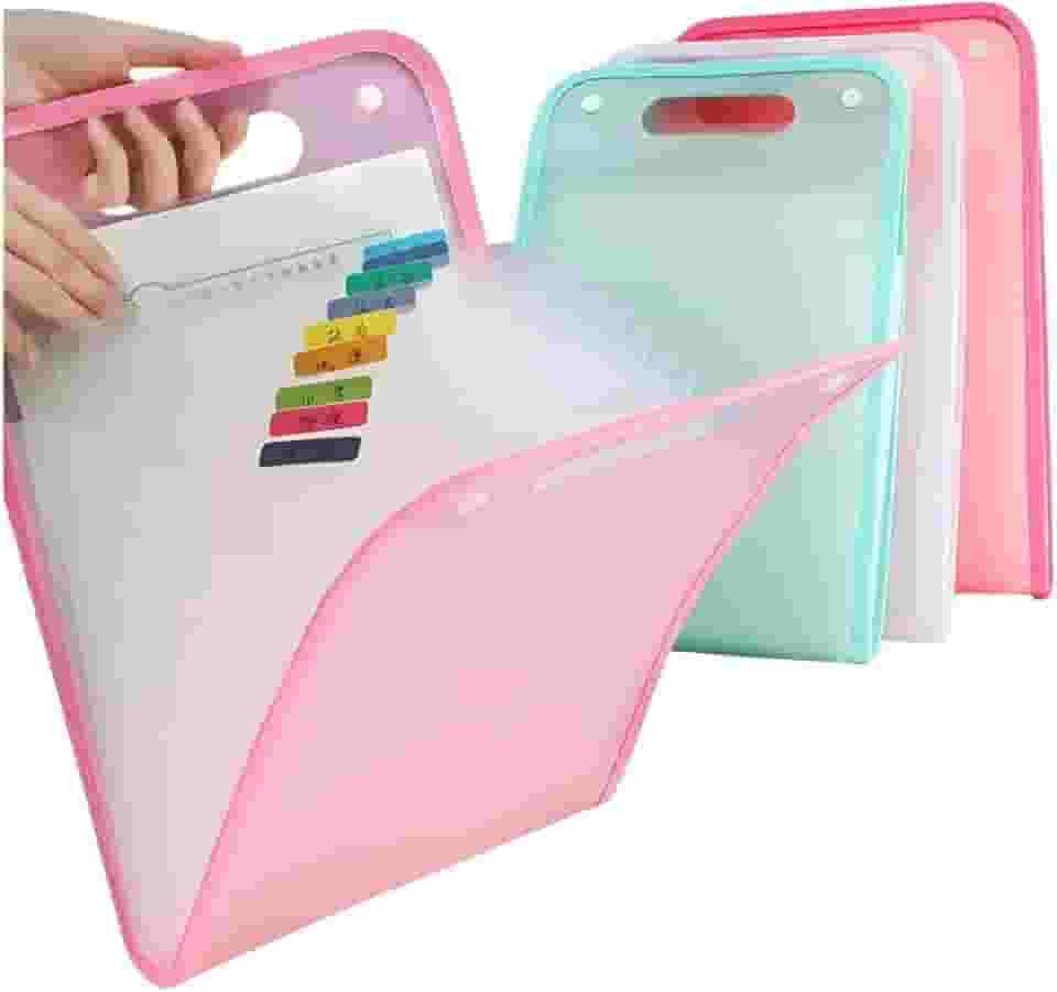 Pasta Organizadora A4 12 Divisórias Ideal para Estudantes Escritório e Concursos Presente Volta às Aulas e Profissionais por Elástico e Etiquetas Organize Documentos (Rosa)