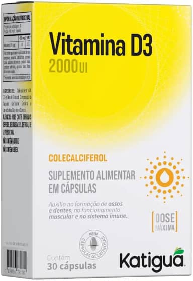 KATIGUÁ Vitamina D3 2000 Ui Fortalece A Imunidade Sem Sabor Katiguá 30 Cápsulas De 250Mg Amarelo