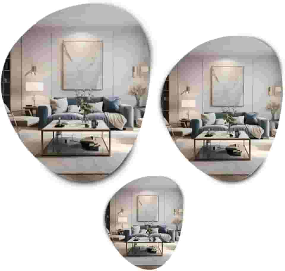 kit 3 Espelhos Decorativo Orgânicos Vidro Lapidado Fita Dupla Face - Facil Aplicação