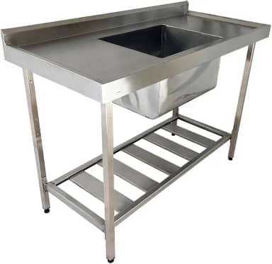 Pia Industrial Aço Inox 120x60x90cm com Cuba Centralizada 50x40x30cm