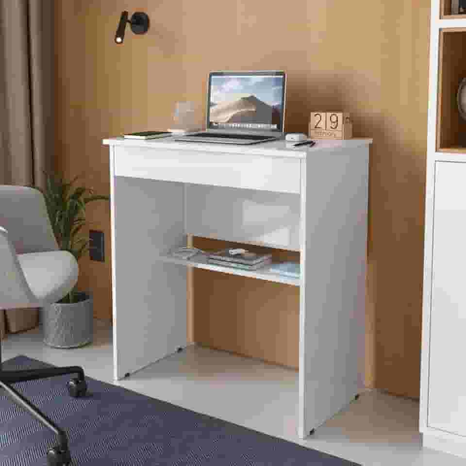Mesa Escrivaninha Para Computador Escritório Com Gaveta Multiuso (Branco)