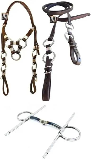 Cabeçada 3 Argolas Freio Bridão Rédea 4 Argolas para Cavalo
