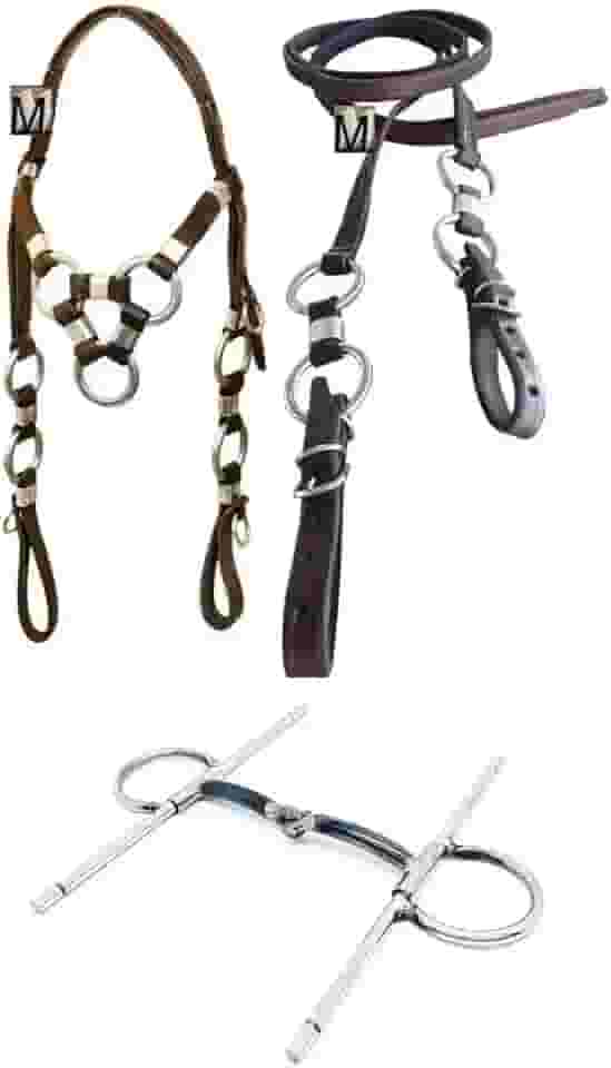 Cabeçada 3 Argolas Freio Bridão Rédea 4 Argolas para Cavalo